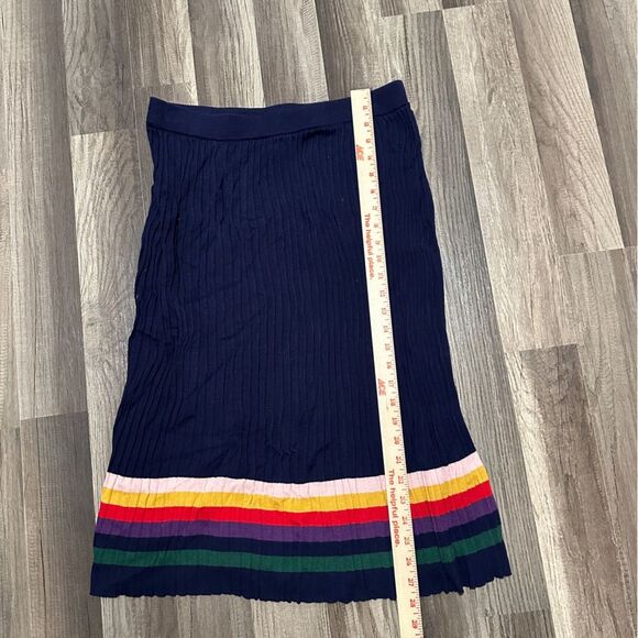 Modcloth Elegant pleated Navy Midi Skirt with Multicolor bottom Stripes size M - Picture 4 of 6